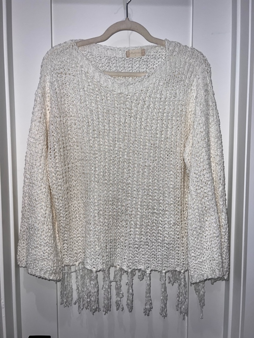 Altar'd State Cream Open-Weave Fringe Sweater
